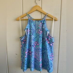 Lilly Pulitzer Blue Ibiza Billie Tank Top in “Now You Sea Me” Size M 100% Cotton